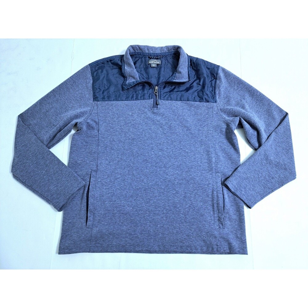 Eddie Bauer Men's Large Mixed Media Zip Pullover Blue Fleece Sweater Trail